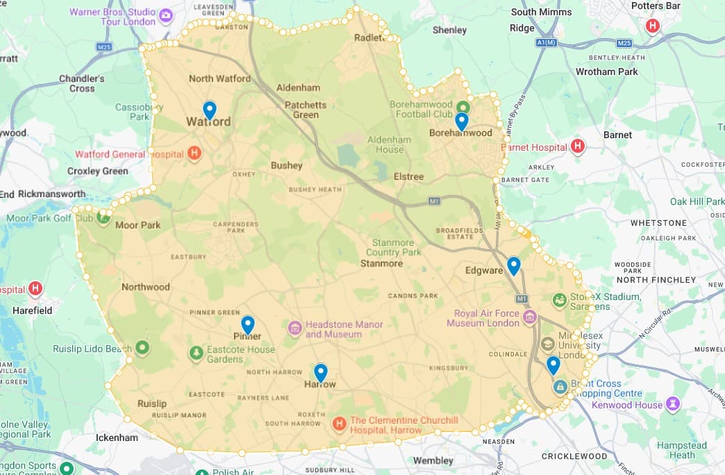 Map of the areas CS Driving School covers